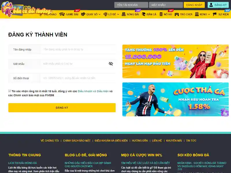 Hướng dẫn anh em đăng ký tài khoản Five88 Hướng dẫn anh em đăng ký tài khoản Five88