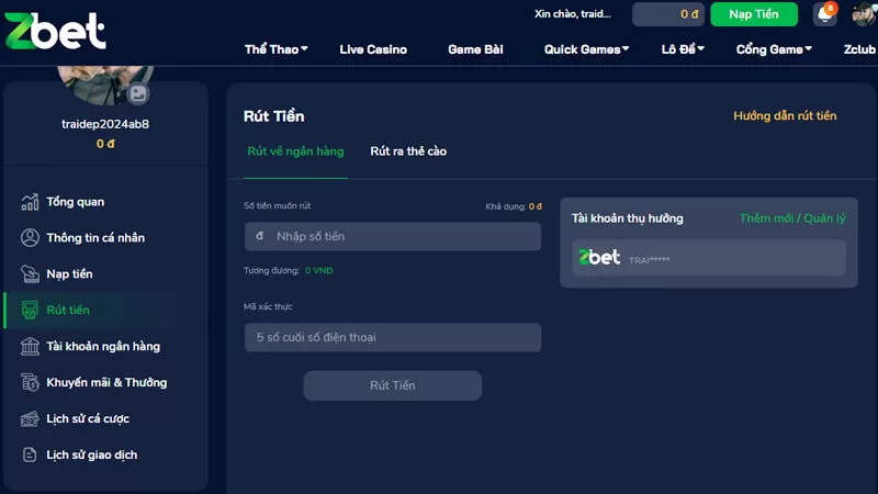 Các bước rút tiền Zbet về tài khoản người chơi để tiêu dùng Các bước rút tiền Zbet về tài khoản người chơi để tiêu dùng