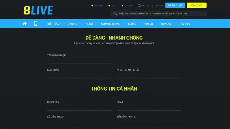 Xác nhận và sở hữu tài khoản 8live rất nhanh chóng Xác nhận và sở hữu tài khoản 8live rất nhanh chóng